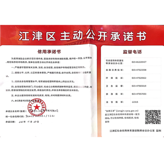 江津区主动公开承诺书